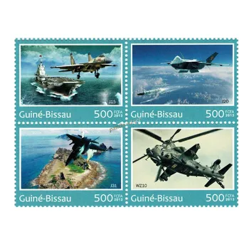 2013, Gine Bissau, Pullar, Çin Askeri Uçakları, 4 Adet / takım, Gerçek Orijinal