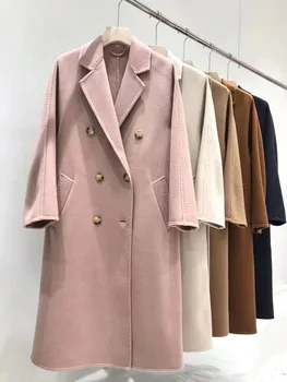High-end Vintage Çift taraflı Kaşmir Yün Ceket Kadın Sonbahar Kış Turn-aşağı Yaka Uzun Kollu Uzun Klasik Moda Gevşek Yeni