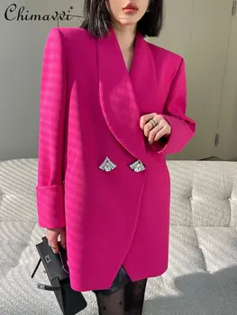 Yüksek Dereceli Moda Ofis Bayan Takım Elbise Ceket Kadın Bahar 2023 Yeni Kore Tarzı Zarif Gevşek Zayıflama Orta Uzunlukta Blazers Ceket