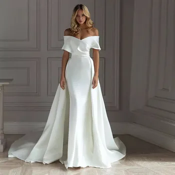 Zarif düğün elbisesi 2 İn 1 Ayrılabilir Tren Sevgiliye Saten Mermaid Vestido de Noiva 2022 Moda Prenses gelin kıyafeti