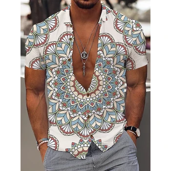 Hawaiian Casual Sosyal Çiçek Gömlek Vintage Desen Gevşek Fit Bluz Eğlence Yaz Erkekler İçin Giyim Tatil Y2k Harajuku Goth