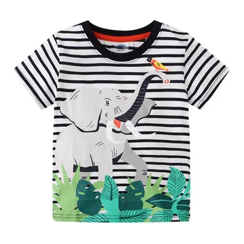 Atlama Metre çocuk Yaz T Shirt Fil Baskı Pamuk Kısa Kollu Erkek Tees Şerit Kız Üstleri bebek kıyafetleri