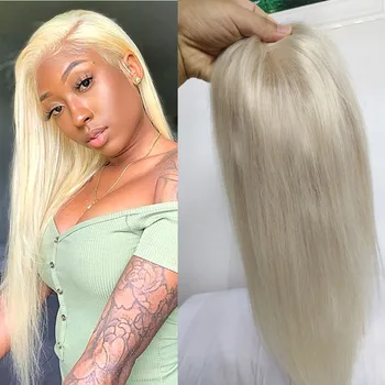 60 # Renk Sarışın Taç Topper Mono saç parçası Kadınlar İçin Klip İle El Yapımı Remy gerçek insan saçı peruk İnceltme İçin Saç
