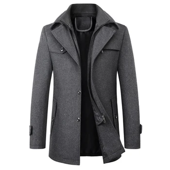 Yeni Kış Erkek Yün Karışımları Palto Slim Fit Kalın Erkek Yün Palto Rahat Sıcak Rüzgarlık Ceket Erkek Marka Giyim