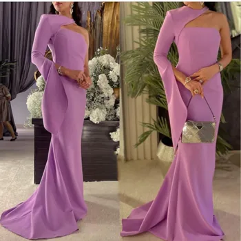 Vintage Uzun Krep Mermaid Balo Elbise 2023 Bir Omuz Yumuşak Saten Akşam Örgün Törenlerinde Parti Arapça Dubai Robe De Soiree