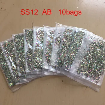 10 torba/grup Kristal AB SS12 DMC Sıcak düzeltme yapay elmas Kristal Flatback Gevşek Strass Taklidi giysi çanta aksesuarları