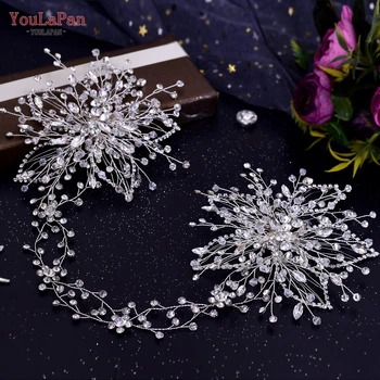 YouLaPan HP401 Moda gelin tacı Kafa Bandı Kadınlar için Gelin Gümüş Kafa Bandı El Yapımı Kafa Zinciri Çift Tarak Düğün Aksesuarları