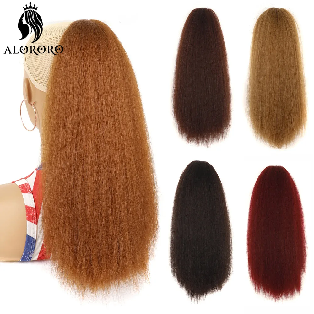 Alororo Afro Uzun Düz Puf At Kuyruğu Sentetik Saç İpli At Kuyruğu saç ekleme Mısır Kıvırcık Yaki Postiş Kadınlar İçin - 0