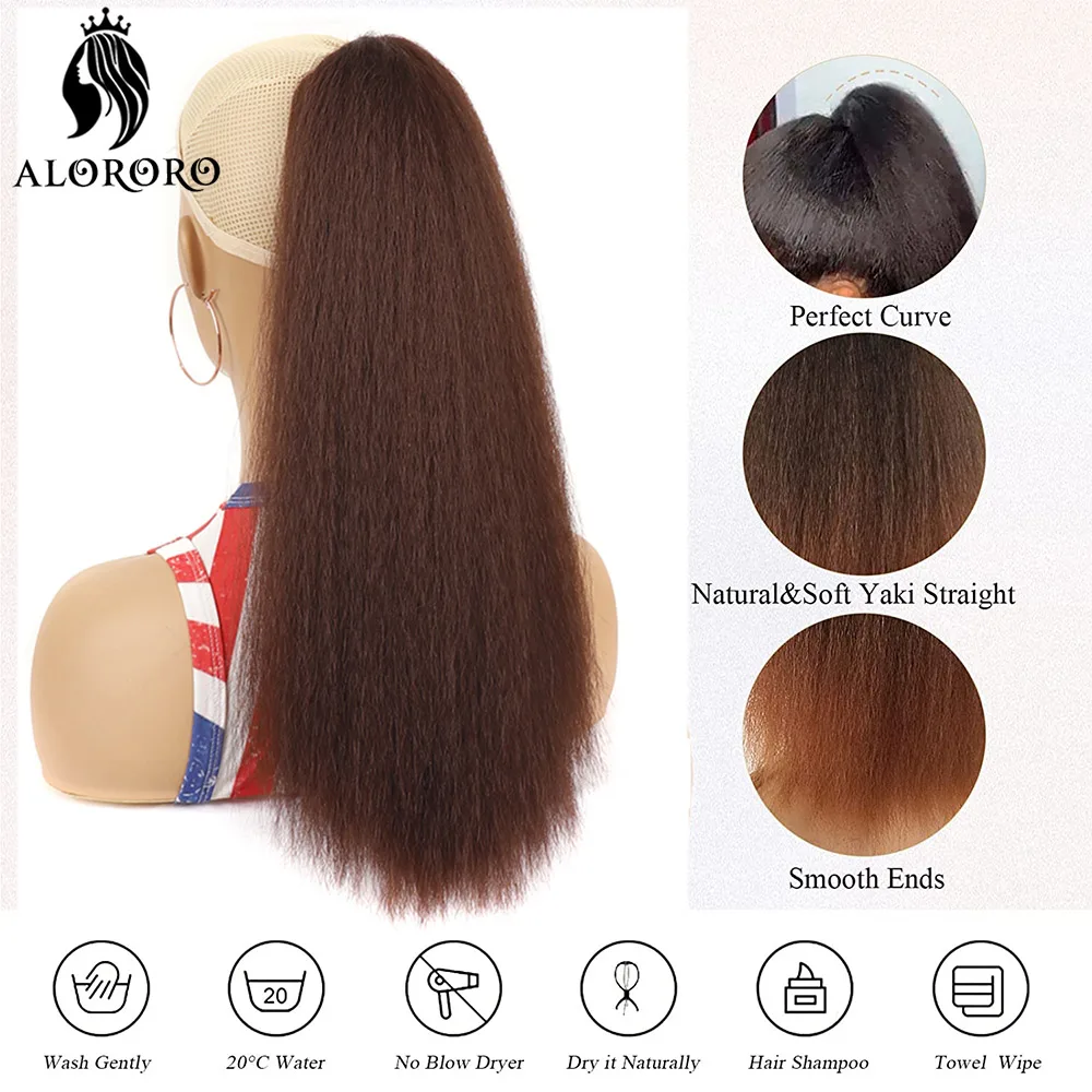 Alororo Afro Uzun Düz Puf At Kuyruğu Sentetik Saç İpli At Kuyruğu saç ekleme Mısır Kıvırcık Yaki Postiş Kadınlar İçin - 1