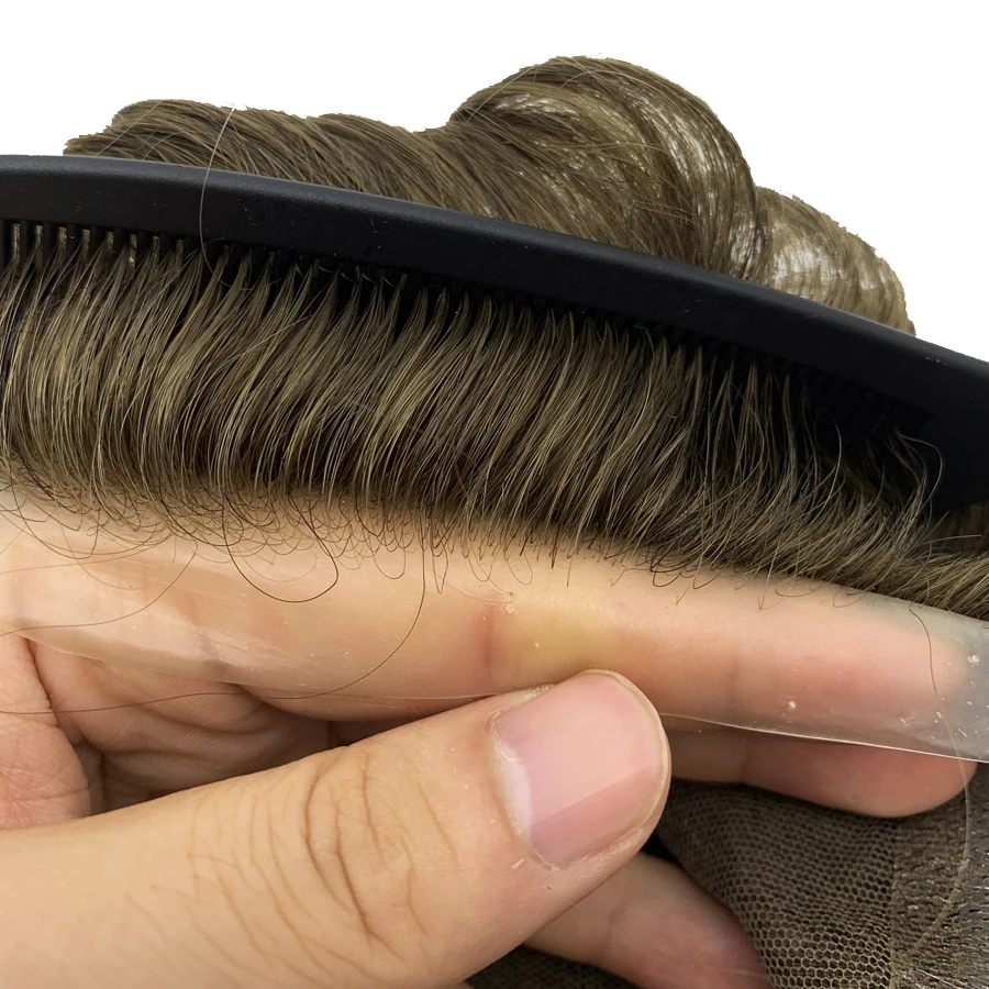 Avustralya Baz Erkekler Peruk İsviçre Dantel PU Silikon Etrafında Postiş insan saçı Değiştirme Sistemi Protez Peruk Erkekler İçin - 4