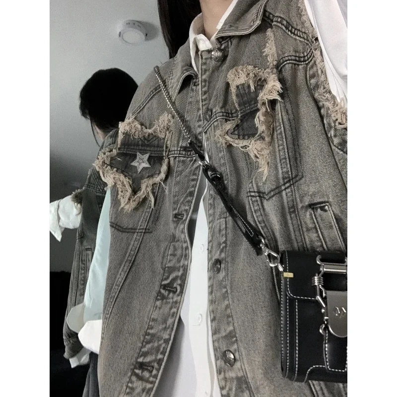 Yeni Vintage Kadınlar kot yelek Hip Hop Streetwear Kolsuz Ceket Yıldız Hırka Kore Moda Ceket Kırpma Üstleri Tasarımcıları Giysileri - 2