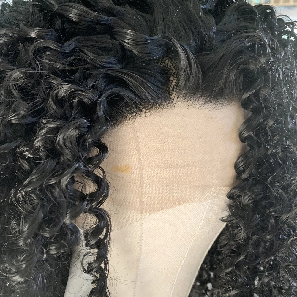 Vogue Kraliçe Siyah Kıvırcık Sentetik Dantel ön peruk ısıya dayanıklı iplik Kinky Kıvırcık Saç Kadınlar İçin Doğal Saç Çizgisi - 4