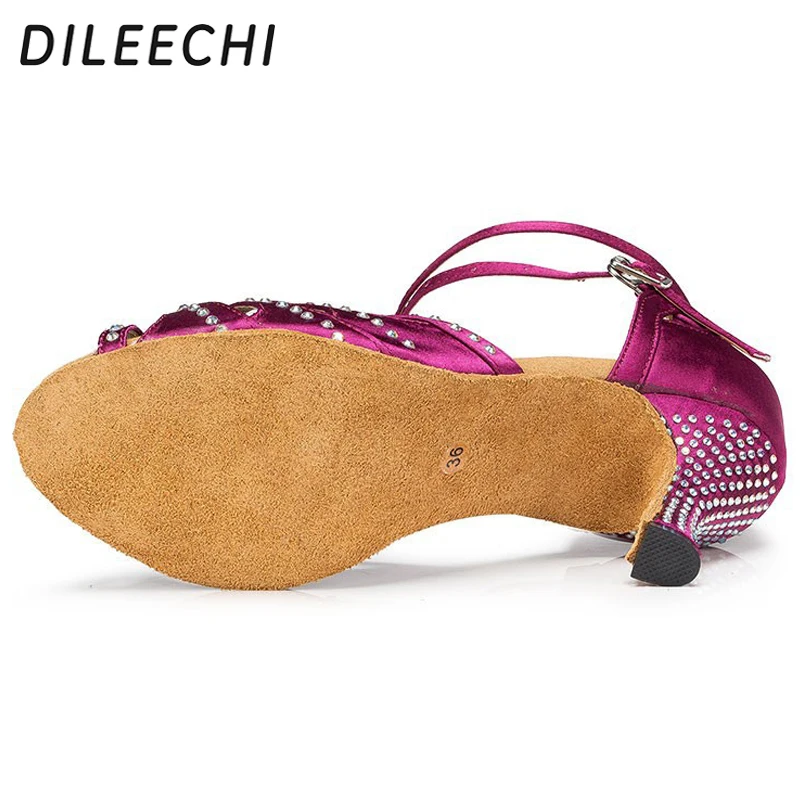 DILEECHI sıcak sondaj Mavi Mor saten kadın Latin dans ayakkabıları Balo Salonu dans ayakkabıları Parti Kare dans ayakkabıları 7.5 cm yüksek topuk - 3