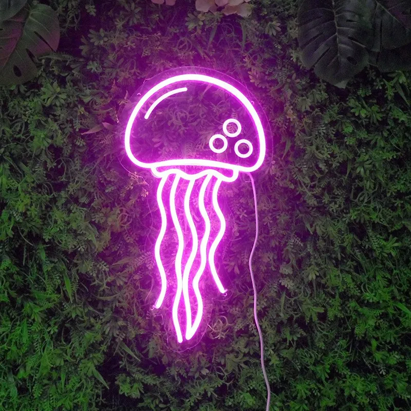 Denizanası LED Neon Gece Lambası Burcu Duvar Sanatı Lambası Noel doğum günü hediyesi Düğün Parti Şanslı Kedi Dinozor Neon Lamba Ev Dekor - 2