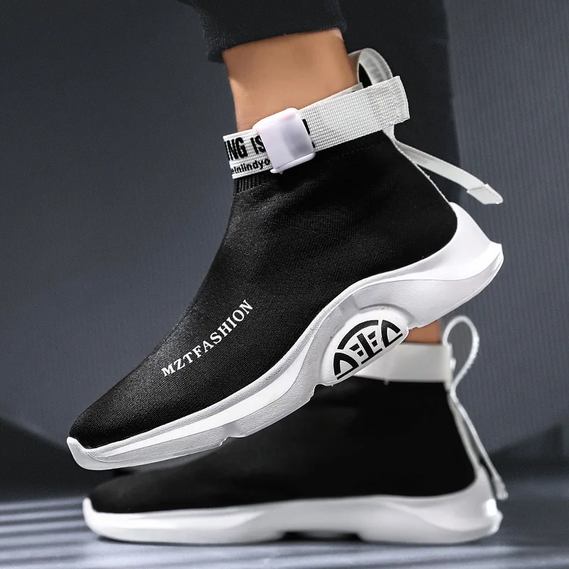 Bahar Tasarım Örgü Sarı Çorap Ayakkabı Erkek Hafif Nefes erkek koşu ayakkabıları Slip-on Mektup Platformu Sneakers Erkekler - 5