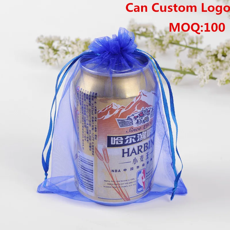 20x30cm Koyu Mavi Organze takı çantaları Düğün hediye keseleri Çay Saklama Torbaları Ambalaj özel logo Baskı 100 adet Toptan - 0