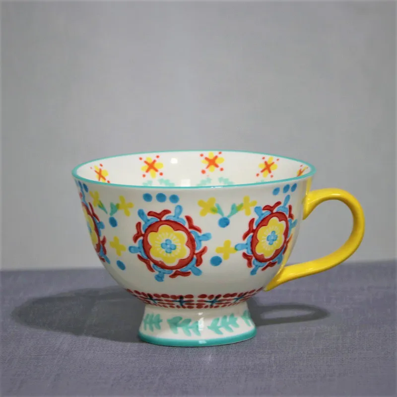 Seramik Çay Kupalar Kahvaltı Süt Kahve Fincanı Drinkware Fincan Severler Mutfak Eşyaları Düğün Hediyeleri İçin Mavi Klasik 450 ML - 5