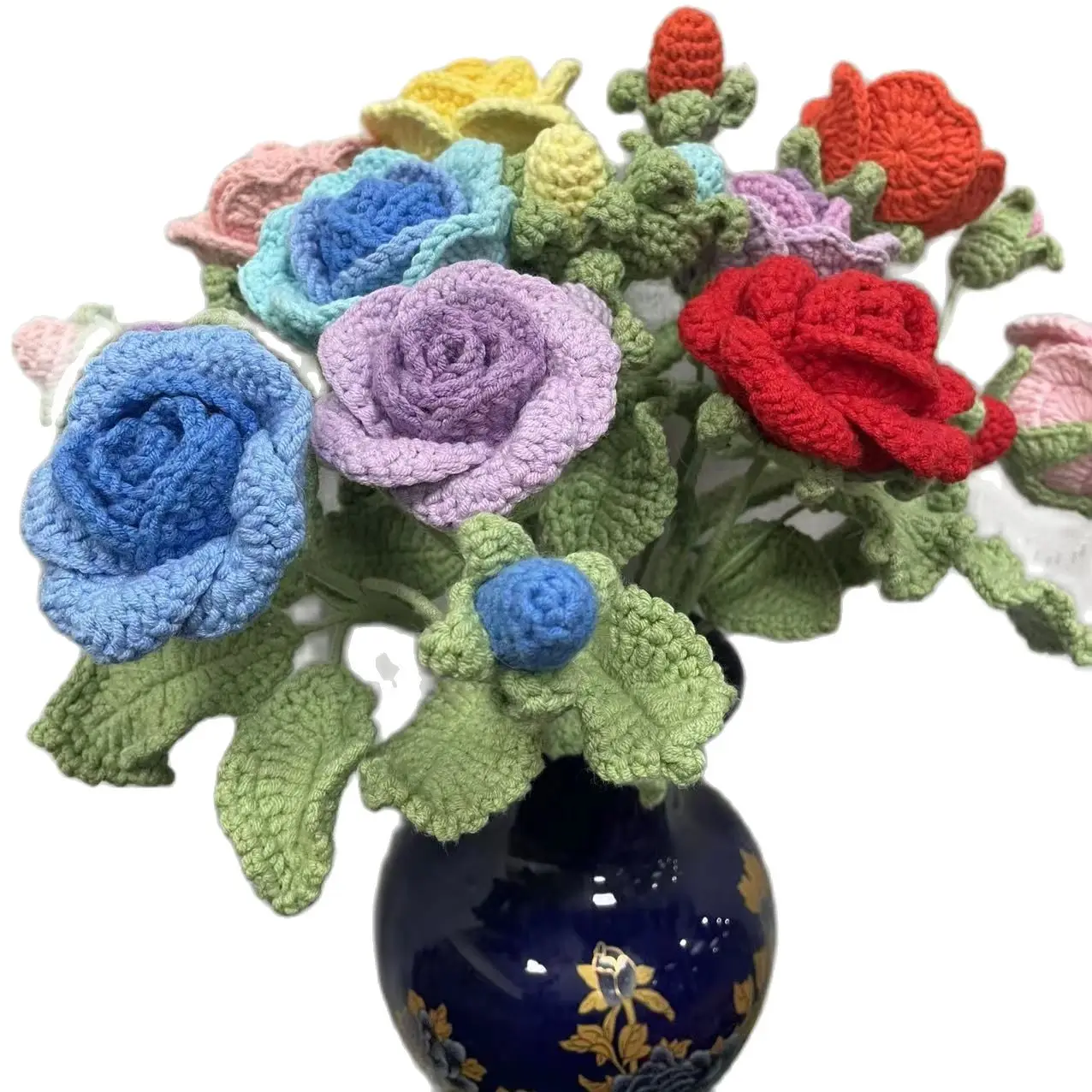 10 Dalları gül buketi DIY Simülasyon Çiçekler Kademeli Renk Örgü Güller Tomurcuk Ebedi Çiçekler Hediye Ev Düğün Parti Dekor - 0