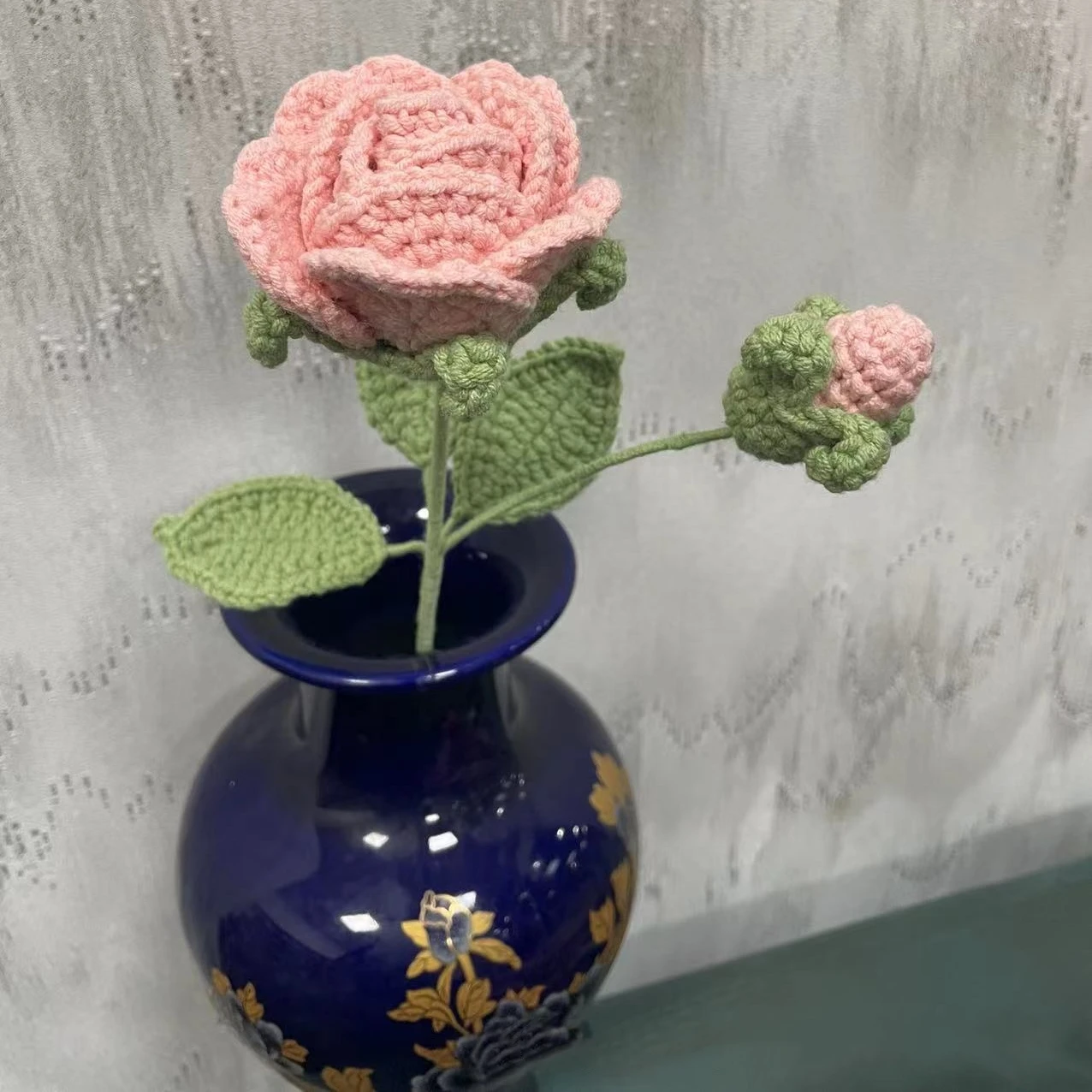 10 Dalları gül buketi DIY Simülasyon Çiçekler Kademeli Renk Örgü Güller Tomurcuk Ebedi Çiçekler Hediye Ev Düğün Parti Dekor - 3