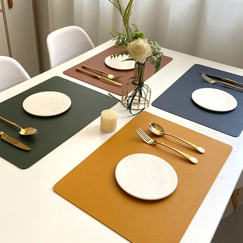 4 ADET Suni Deri Placemats İsıya Dayanıklı Kolay Temizlenebilir Masa Pedi Mat Ev Ofis Otel Restoran Mutfak yemek masası - 5