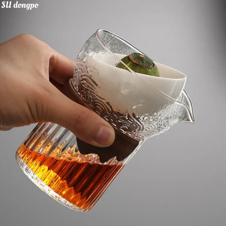 Yaratıcı Döner Filtre Büyük Çay Dağıtıcı Çay Demlik Cam Adil Fincan ve çay süzgeci Entegre Çay Makinesi için Pu'er çay - 0