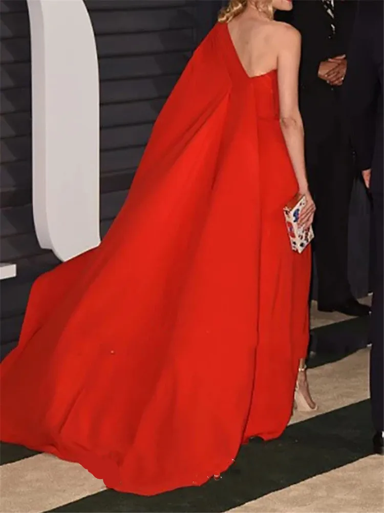 Basit Kırmızı Slim Fit Ünlü Abiye Düğün Konuk Balo elbisesi Bir Omuz Kolsuz Resmi Elbise Kadınlar Zarifלללו מ מ - 3