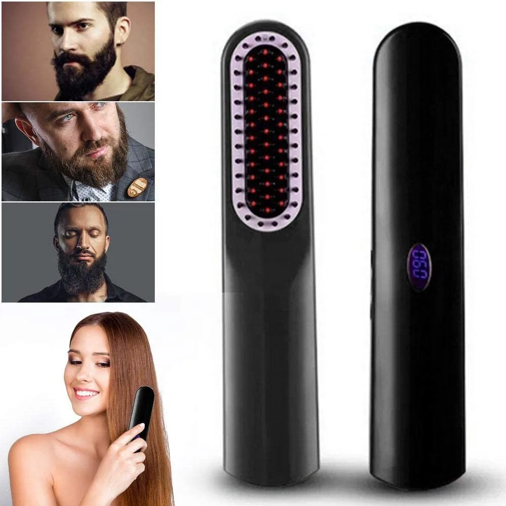 USB Kablosuz Şarj Elektrikli saç fırçaları Düz Tarak Anti-haşlanma Güçlendirici Erkekler ve Kadınlar Doğrultma Sakal Tarakları - 1