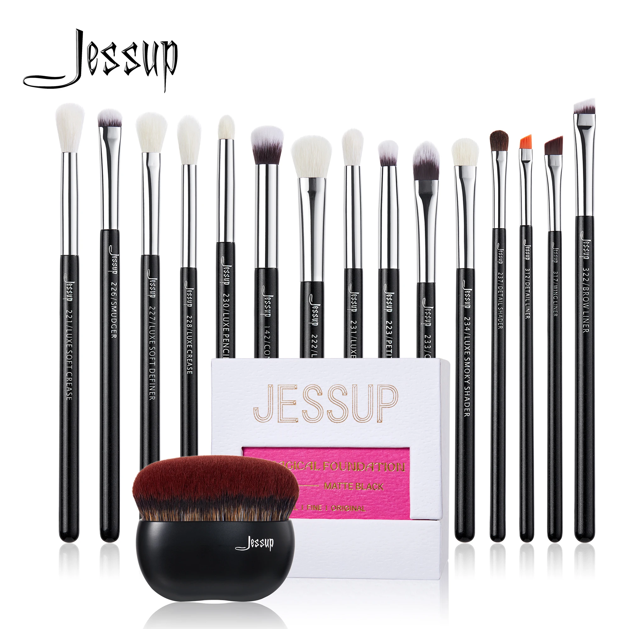 Jessup Göz Makyaj Fırçalar Set 15 pcs Hassas Göz Farı Fırça Kaş EyeLiner Harmanlayan Kapatıcı Doğal Sentetik Siyah T177 - 0