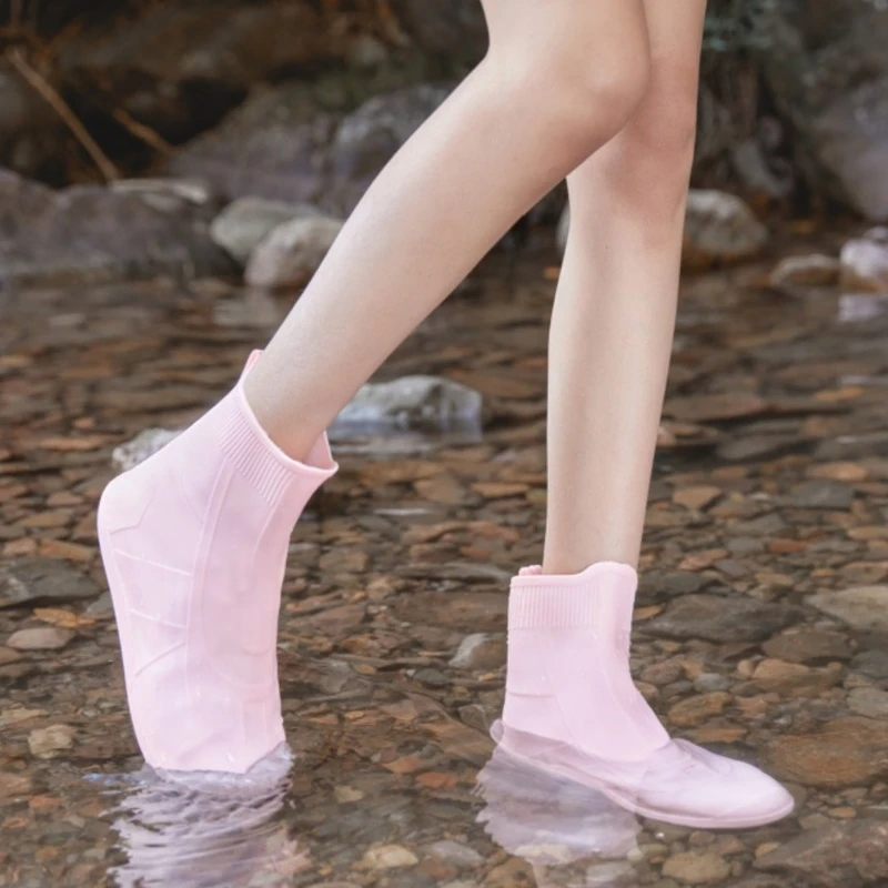 En iyi Çizmeler Su Geçirmez Ayakkabı Kapağı Açık Yağmurlu Günler Silikon Malzeme Unisex Ayakkabı Koruyucuları kaymaz Kullanımlık yağmur çizmeleri Kapak - 4