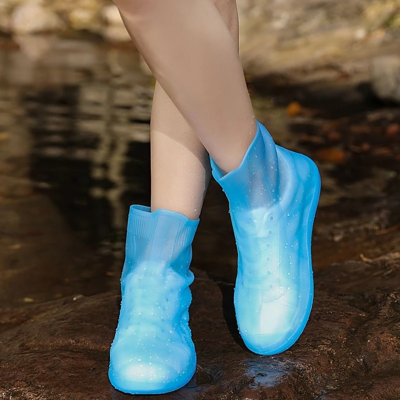 En iyi Çizmeler Su Geçirmez Ayakkabı Kapağı Açık Yağmurlu Günler Silikon Malzeme Unisex Ayakkabı Koruyucuları kaymaz Kullanımlık yağmur çizmeleri Kapak - 5