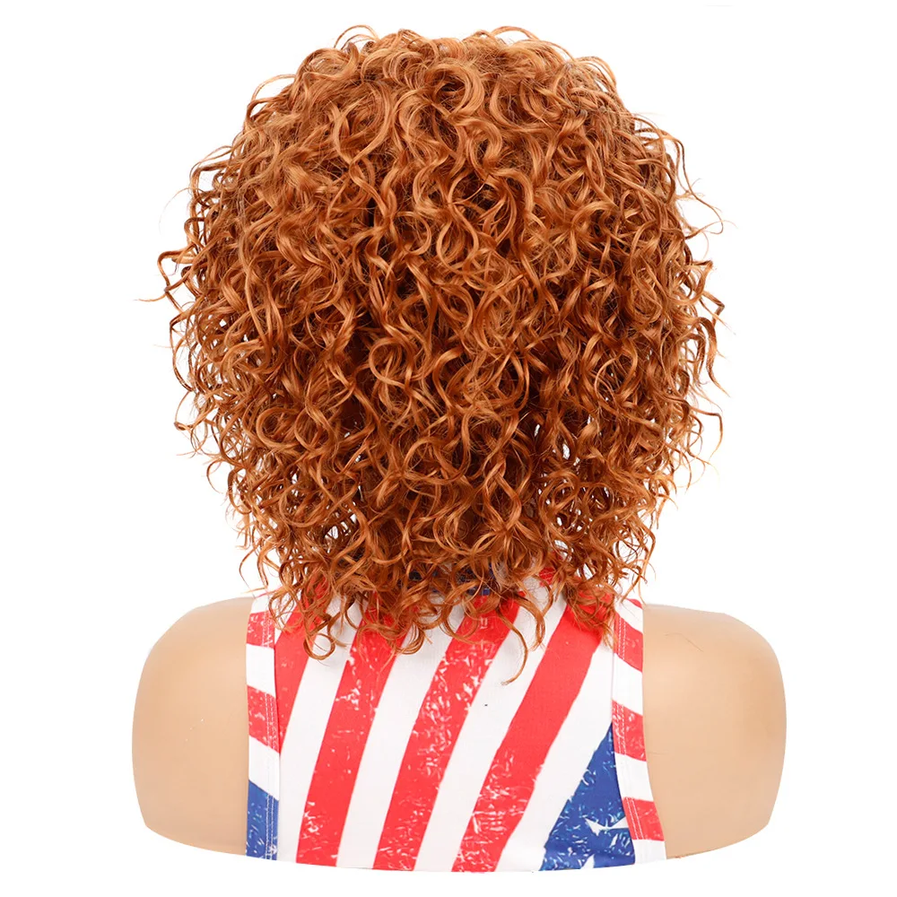 OUCEY Sentetik Saç Kıvırcık Dalga Peruk Kadınlar için Kısa Peruk Kadın # 27 Siyah Kırmızı kahküllü peruk İsıya Dayanıklı Kıvırcık Peruk Kadın - 1