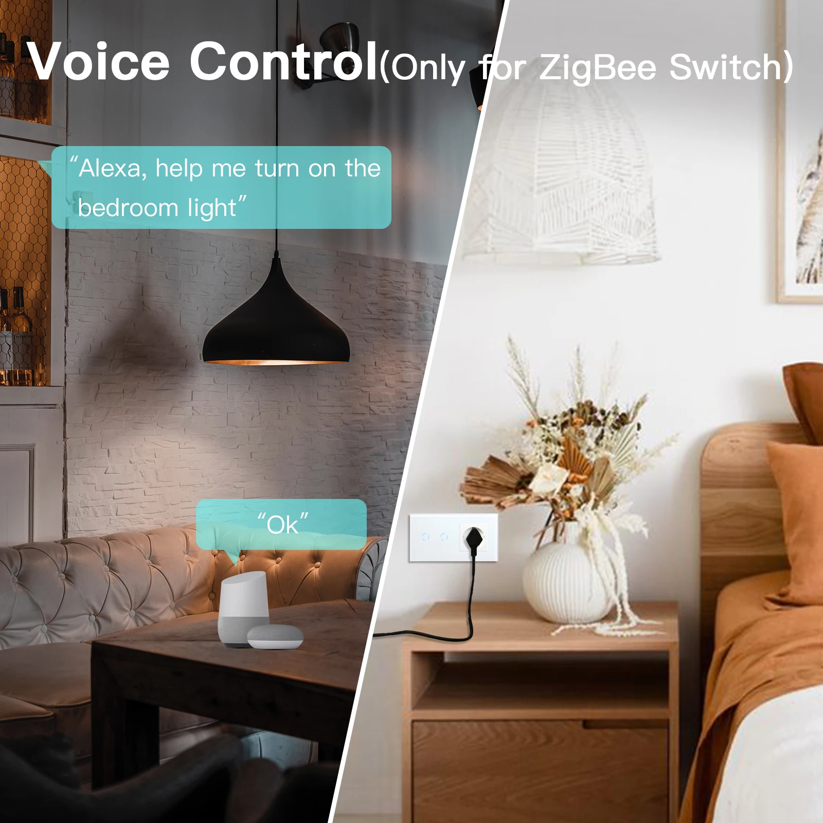 BSEED ZigBee İşık Dokunmatik Anahtarı Tuya Akıllı Sensör Anahtarları Google Alexa Akıllı Yaşam App Kontrolü Artı Normal AB Elektrik Prizi - 4