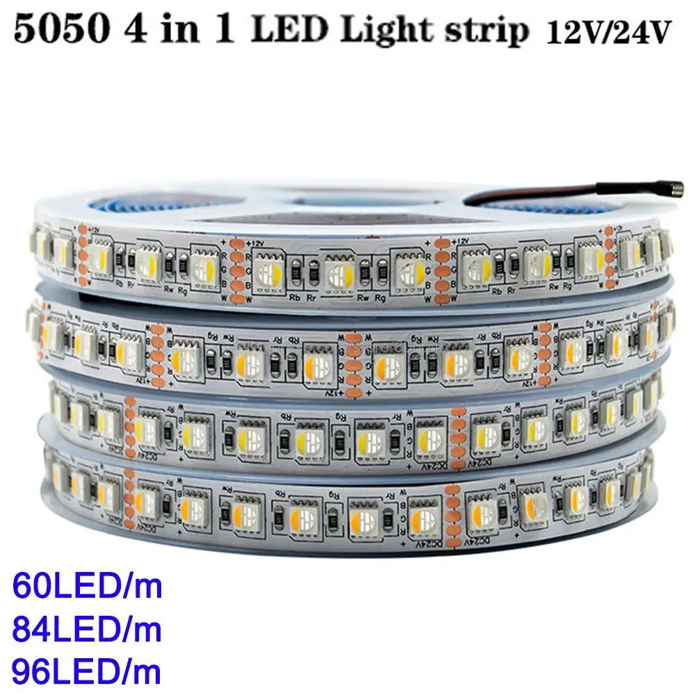 SMD 5050 RGBW RGBWW 4 in 1 LED Şerit 60 84 96 120 LEDs / m DC12V DC24V LED Çip IP20 IP65 su geçirmez LED Bant Halat Şerit Aydınlatma - 0
