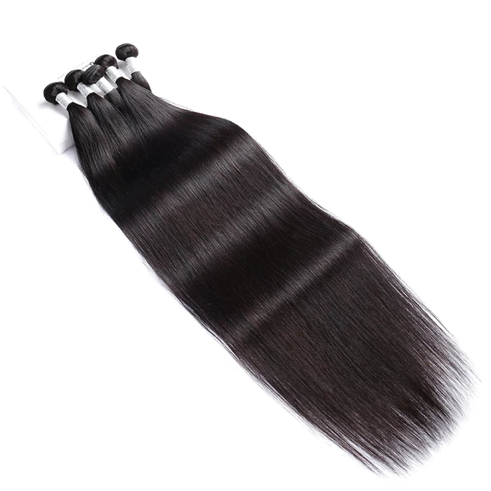 FASHOW 30 32 34 36 40 inç perulu saç ekleme Ipeksi Düz Saç Demetleri Doğal Renk insan saçı örgüsü Remy Saç Atkı - 4
