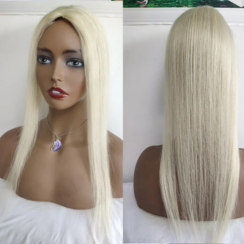 60 # Renk Sarışın Taç Topper Mono saç parçası Kadınlar İçin Klip İle El Yapımı Remy gerçek insan saçı peruk İnceltme İçin Saç - 4